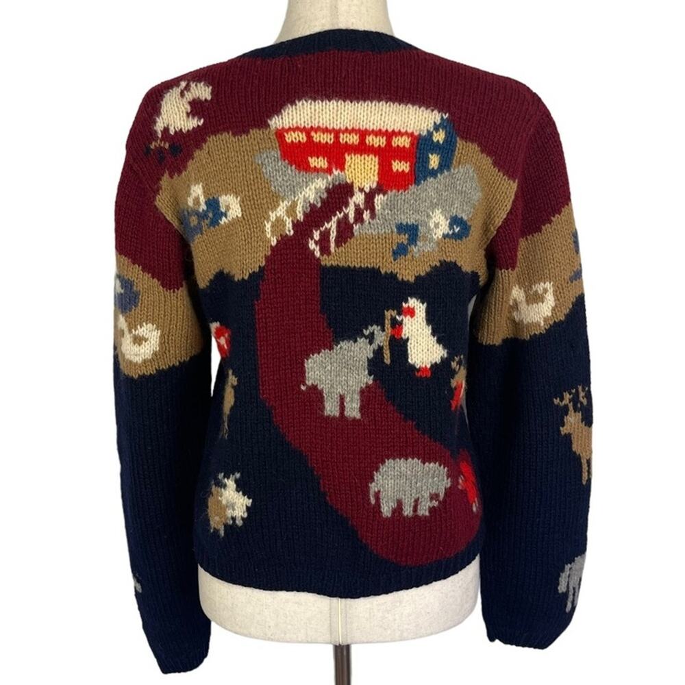Vintage 80s Cardigan Sweater 100% Shetland Wool Animal Motif Women's Small - Picture 6 of 9